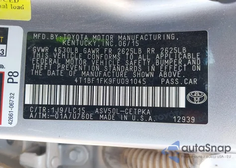 2015 Toyota Camry Xse z USA, uszkodzony, nr VIN 4T1BF1FK9FU091045